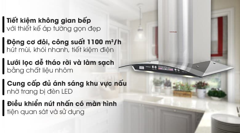 Ảnh Máy hút mùi kính cong Sunhouse SHB6626