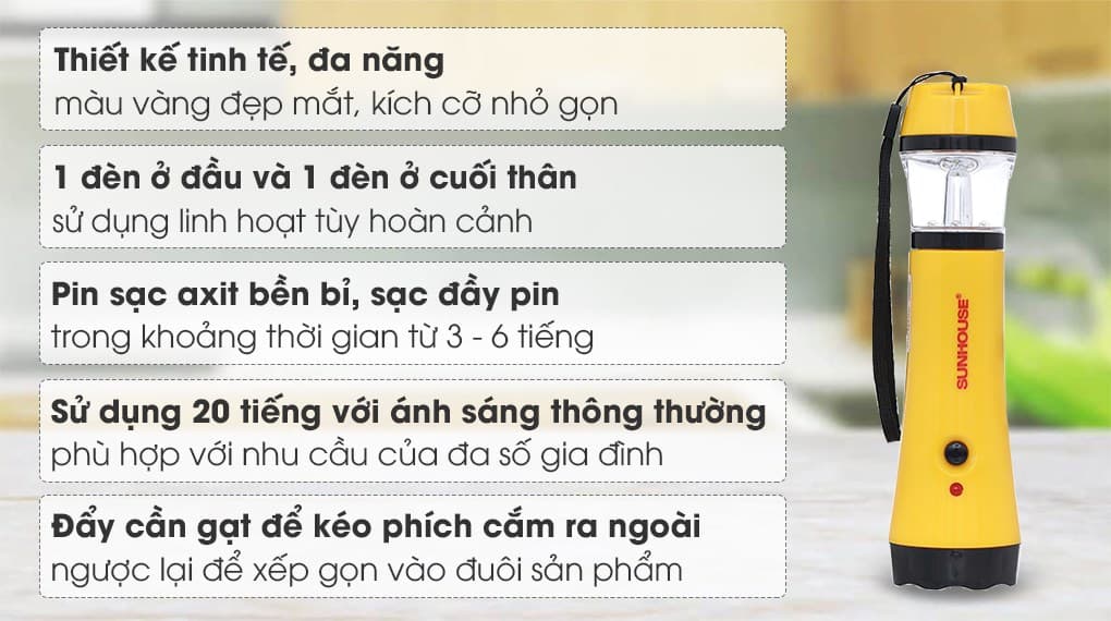 Ảnh Đèn pin sạc đa năng Sunhouse SHE-9059LA-3L