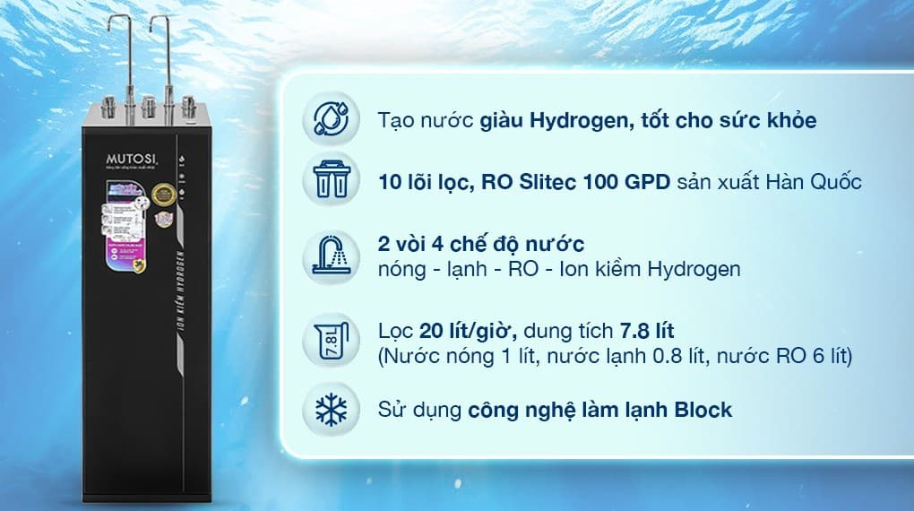 Ảnh Máy lọc nước RO nóng nguội lạnh Hydrogen ion kiềm Mutosi MP-S1021H 10 lõi