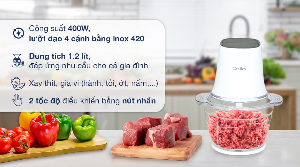 Ảnh Máy xay thịt đa năng Delites MC390E-N 400W 1.2 lít