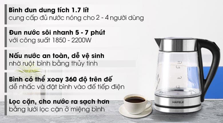 Ảnh Bình đun siêu tốc Hafele 1.7 lít T-602C (535.43.732)