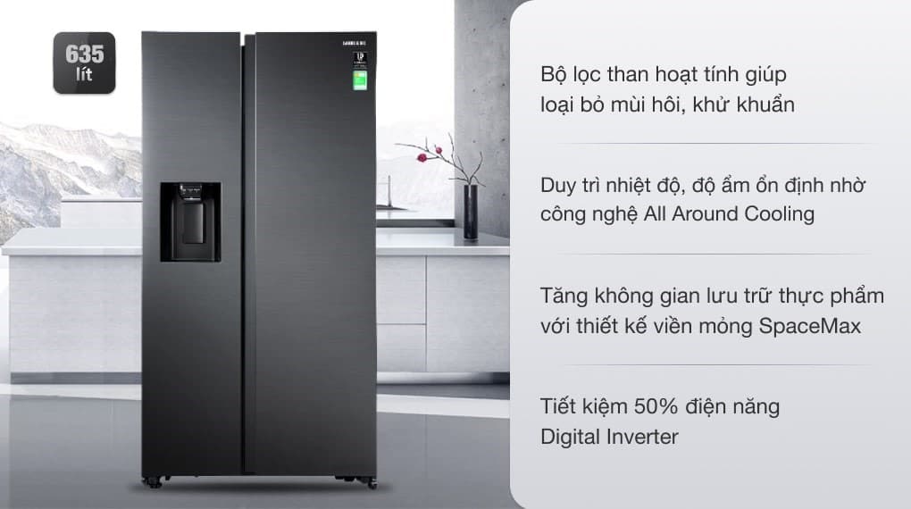 Ảnh Tủ lạnh Samsung Inverter 635 lít Side By Side RS64R5301B4/SV