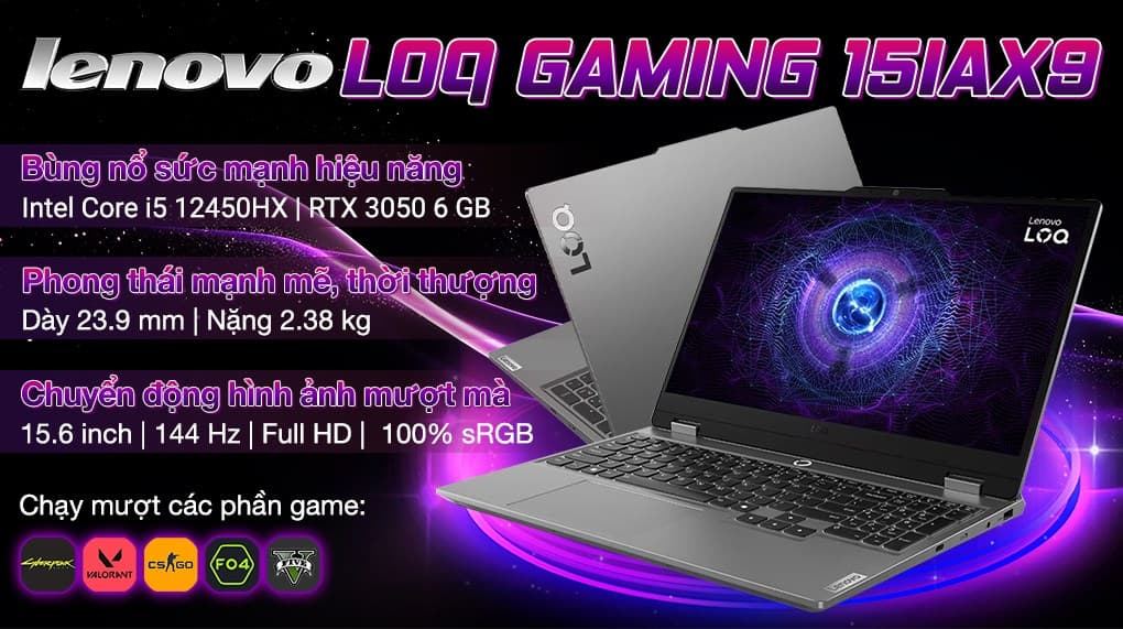 Ảnh Laptop Lenovo Gaming LOQ 15IAX9 i5 12450HX/16GB/512GB/6GB RTX3050/144Hz/Win11 (83GS000JVN)