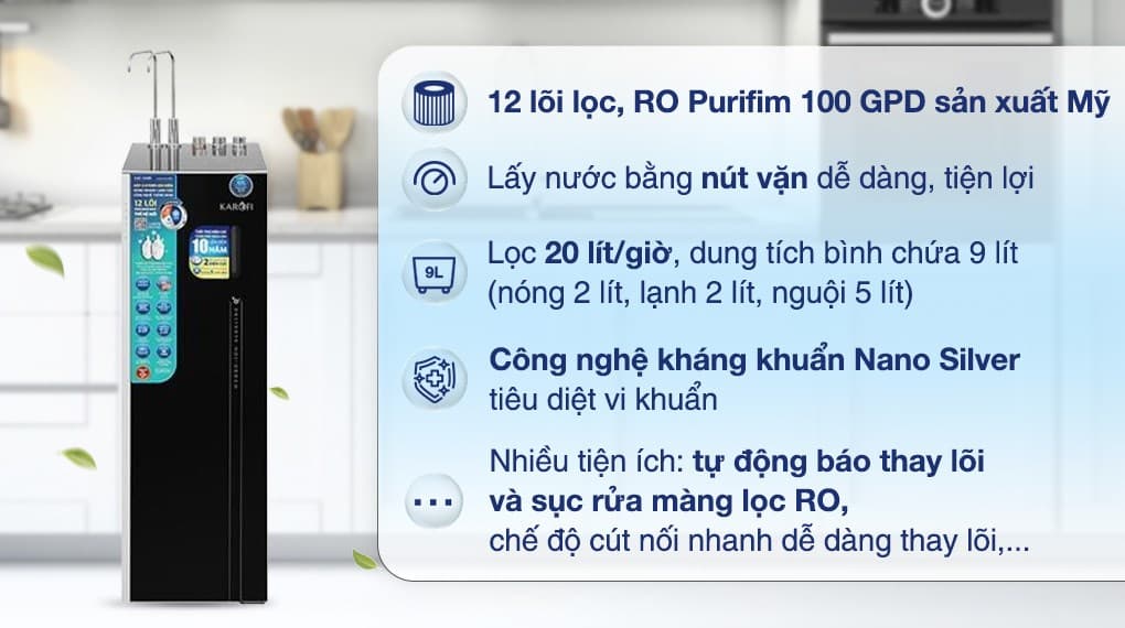 Ảnh Máy lọc nước RO nóng nguội lạnh Hydrogen ion kiềm Karofi KAE-S688 12 lõi