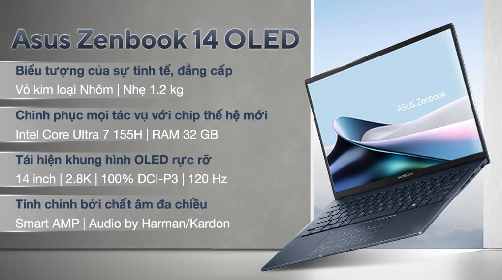 Ảnh Laptop Asus Zenbook 14 OLED UX3405MA Ultra 7 155H/32GB/1TB/120Hz/Túi/Win11 (PP152W)