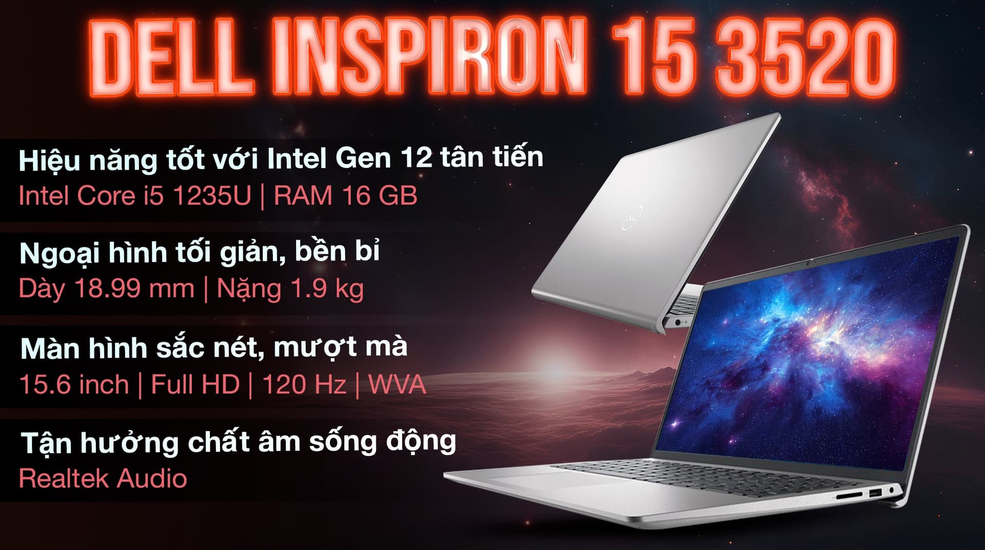 Ảnh Laptop Dell Inspiron 15 3520 i5 1235U/16GB/512GB/120Hz/OfficeHS/KYHD/Win11 (71043883)