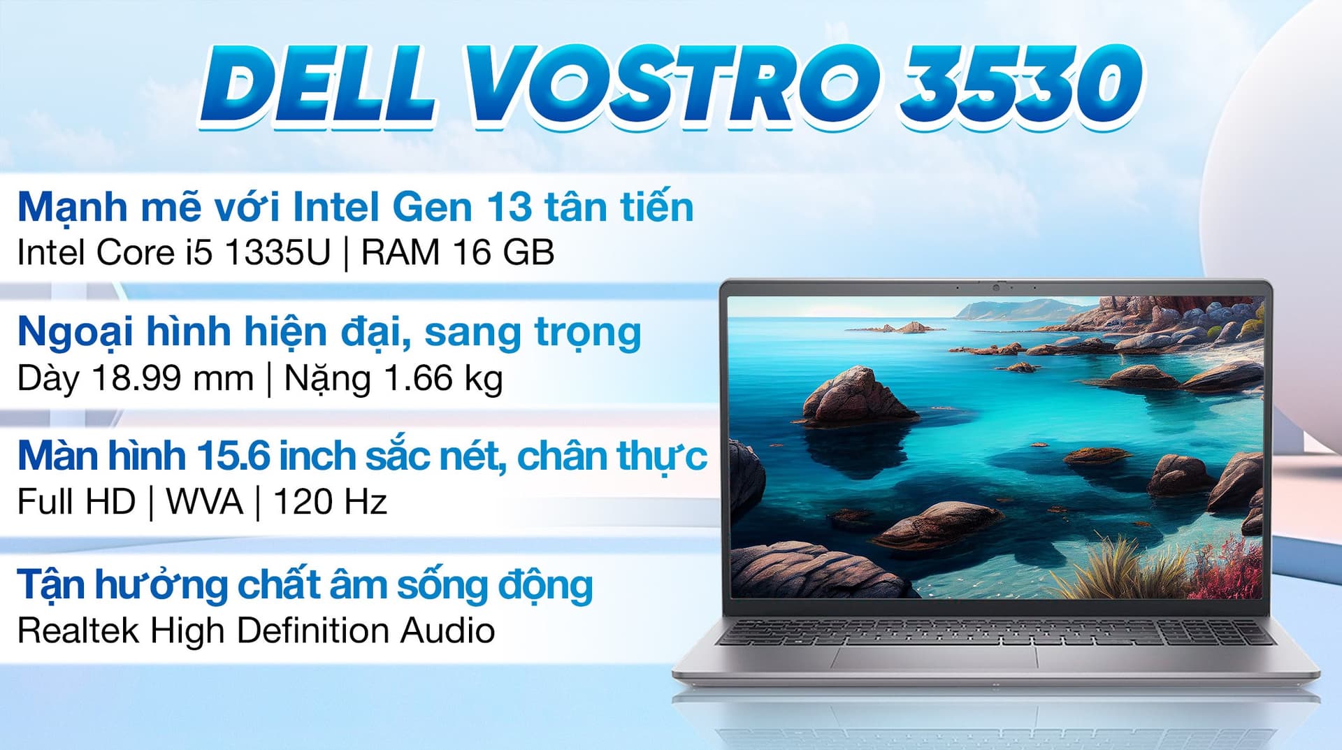 Ảnh Laptop Dell Vostro 3530 i5 1335U/16GB/512GB/120Hz/OfficeHS/Win11 (80GG93)