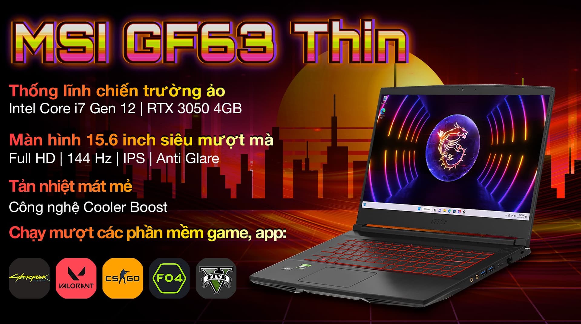 Ảnh Laptop MSI Gaming GF63 Thin 12UC i7 12650H/8GB/512GB/4GB RTX3050/144Hz/Win11 (887VN)