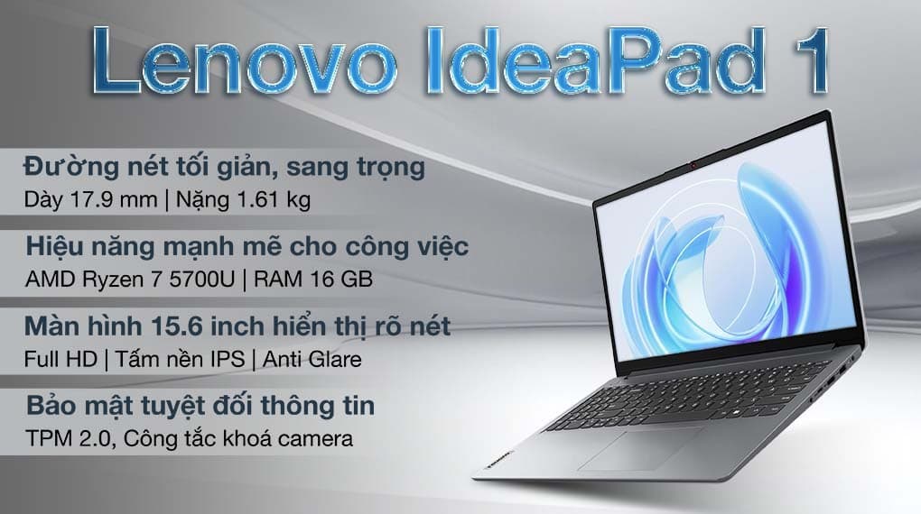 Ảnh Laptop Lenovo Ideapad 1 15ALC7 R7 5700U/16GB/512GB/Win11 (82R400C1VN)