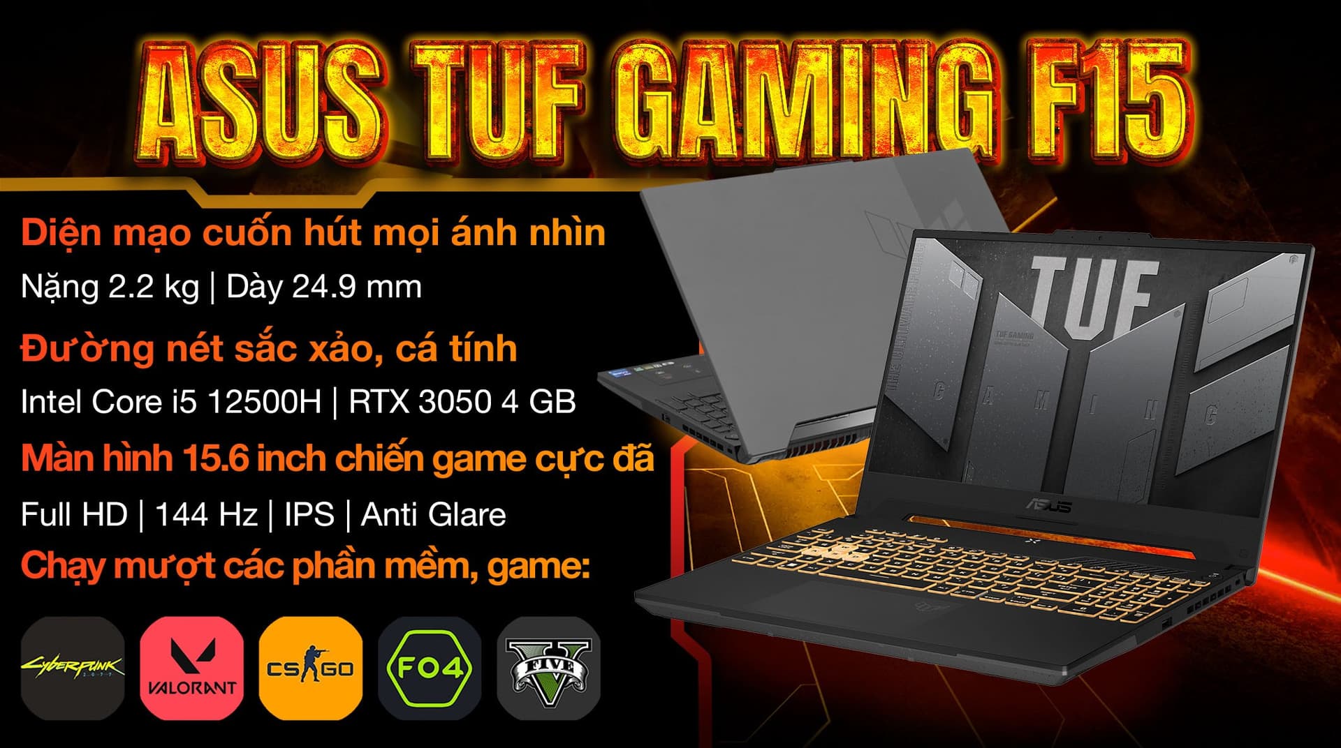 Ảnh Laptop Asus TUF Gaming F15 FX507ZC4 i5 12500H/16GB/512GB/4GB RTX3050/144Hz/Win11 (HN330W)