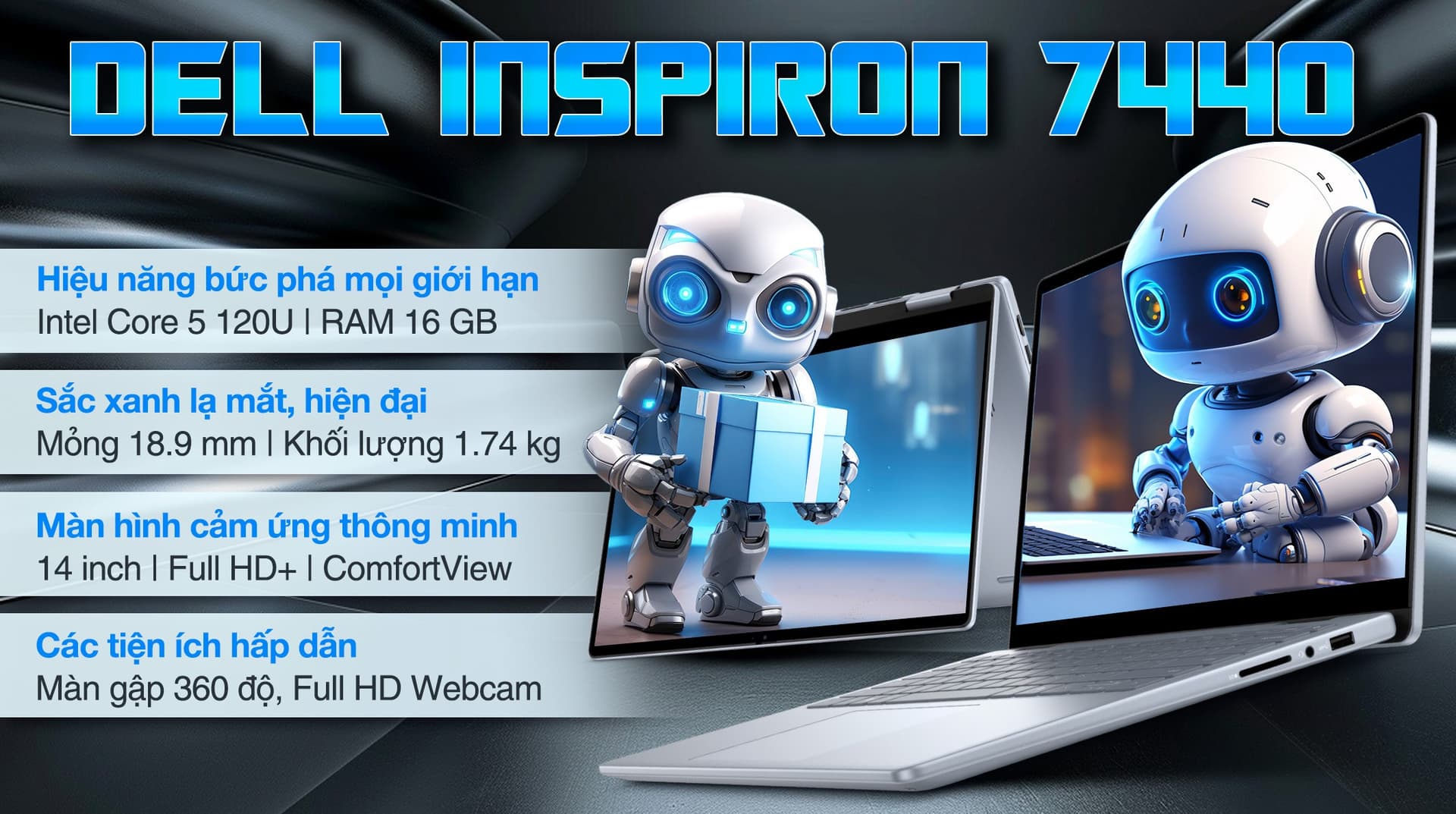 Ảnh Laptop Dell Inspiron 7440 Core 5 120U/16GB/1TB/Touch/Pen/OfficeHS/Win11 (N4I5006W1)