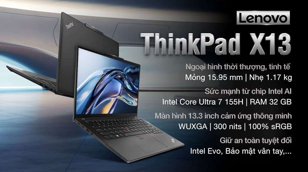Ảnh Laptop Lenovo Thinkpad X13 Ultra 7 155H/32GB/1TB/Touch/Win11 Pro (21LU004LVN)