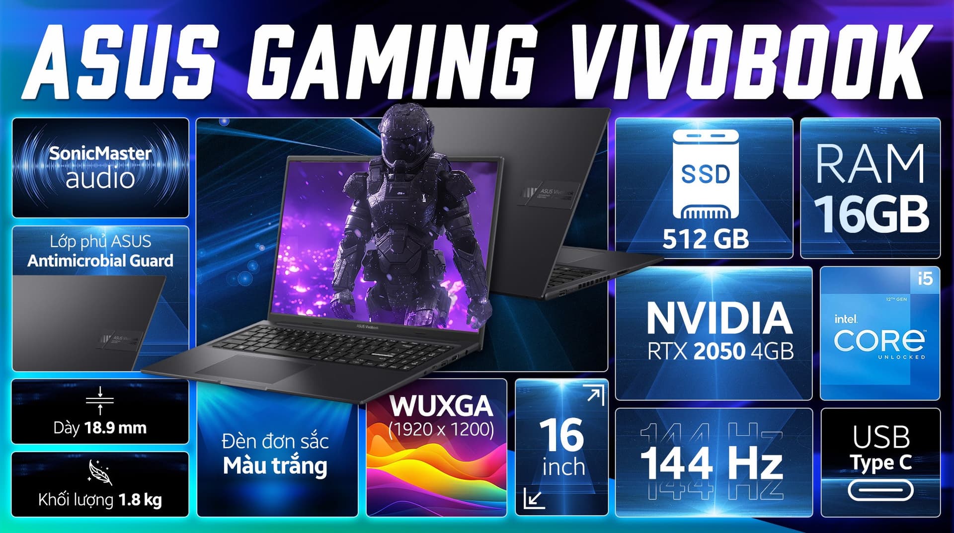 Ảnh Laptop Asus Gaming Vivobook K3605ZF i5 12500H/16GB/512GB/4GB RTX2050/Win11 (RP745W)