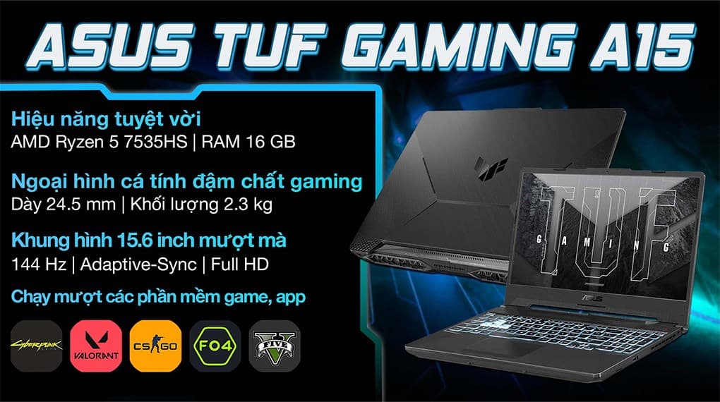 Ảnh Laptop Asus TUF Gaming A15 FA506NF R5 7535HS/16GB/512GB/4GB RTX2050/144Hz/Win11 (HN012W)