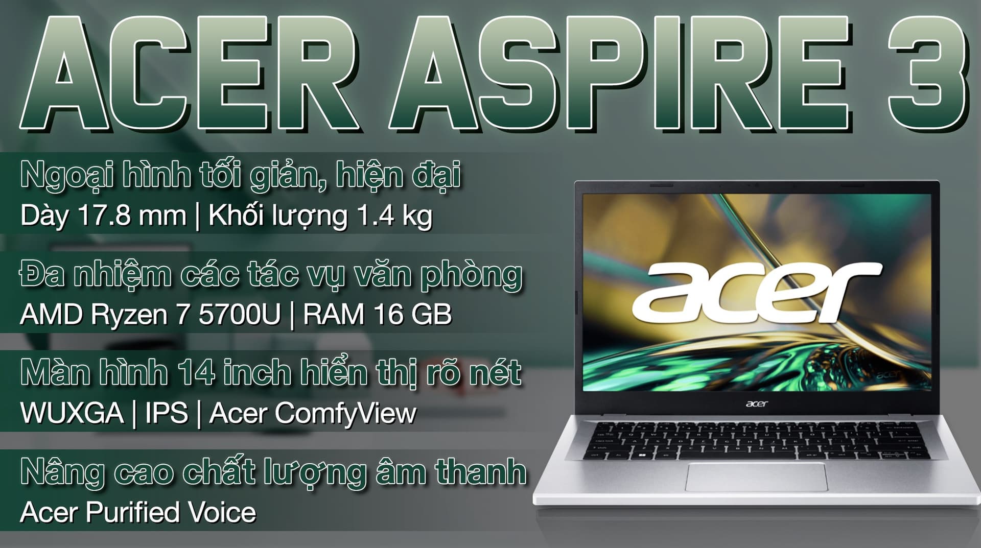 Ảnh Laptop Acer Aspire 3 A314 42P R3B3 R7 5700U/16GB/512GB/Win11 (NX.KSFSV.001)