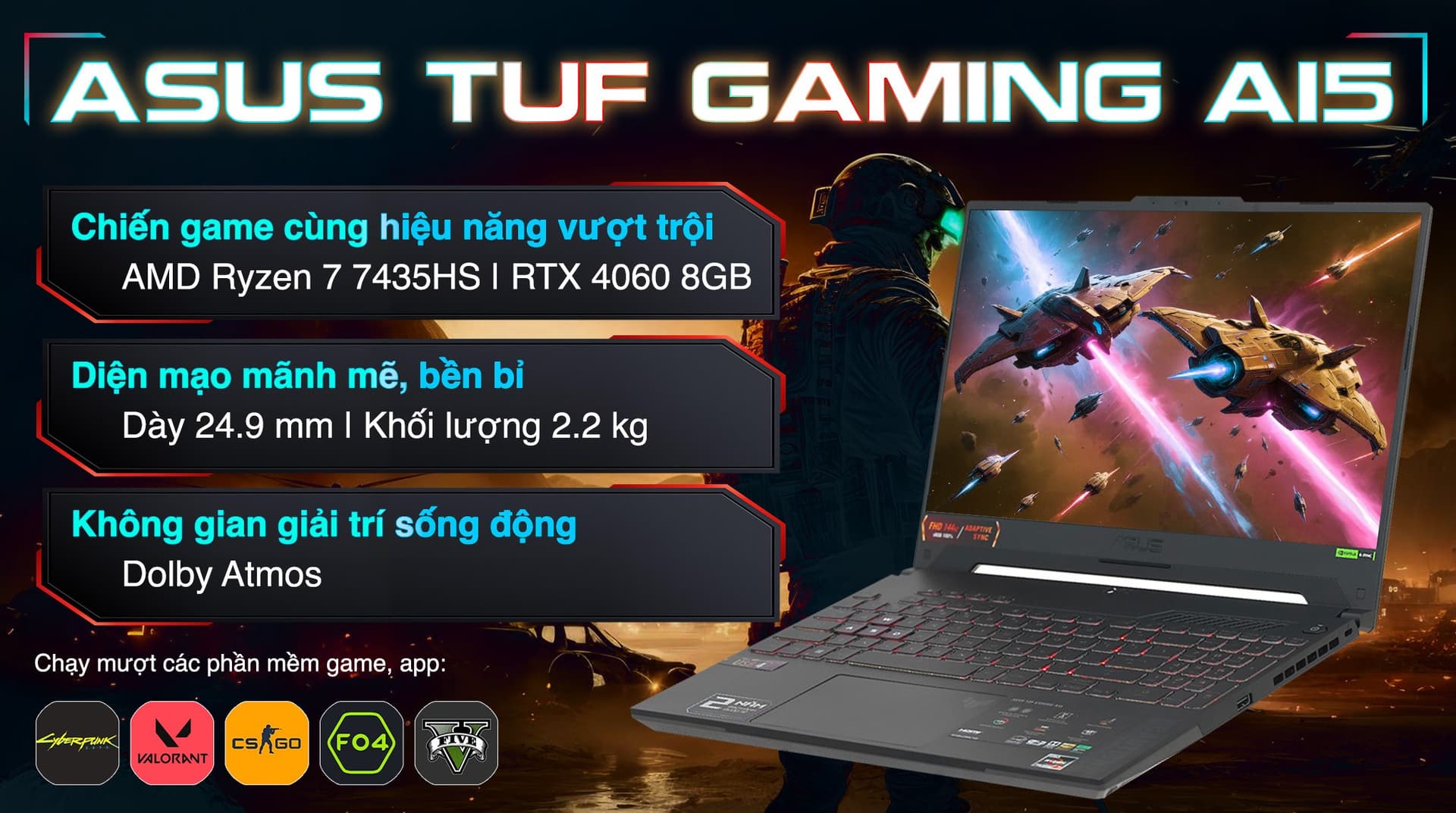 Ảnh Laptop Asus TUF Gaming A15 FA507NVR R7 7435HS/16GB/512GB/8GB RTX4060/144Hz/Win11 (LP007W)