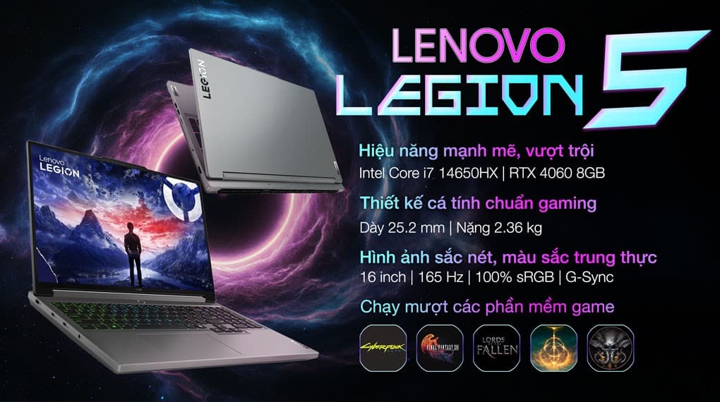 Ảnh Laptop Lenovo Gaming Legion 5 16IRX9 i7 14650HX/16GB/1TB/8GB RTX4060/165Hz/Win11 (83DG0051VN)