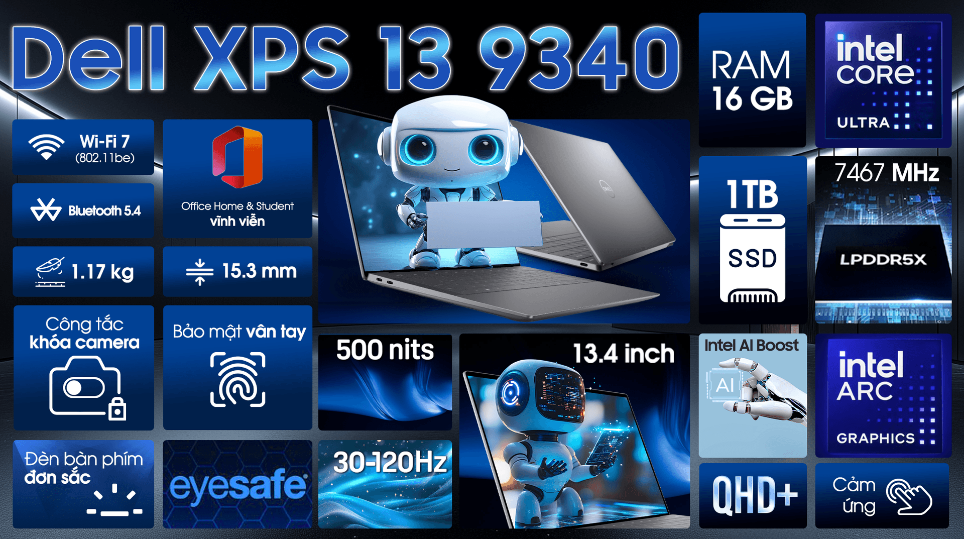 Ảnh Laptop Dell XPS 13 9340 Ultra 7 155H/16GB/1TB/Touch/OfficeHS/Win11 (HXRGT2)