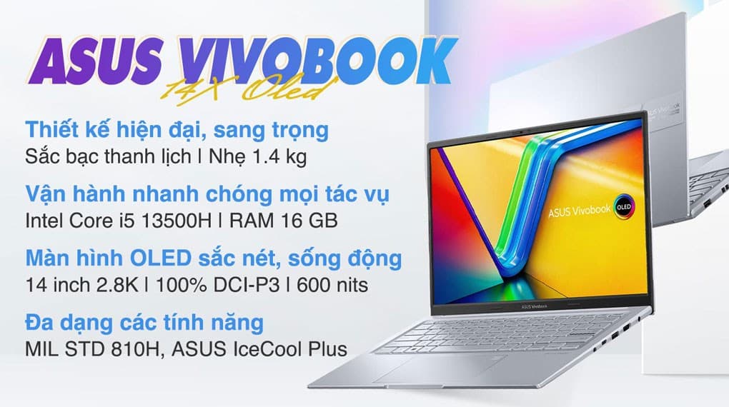 Ảnh Laptop Asus Vivobook 14X OLED K3405VC i5 13500H/16GB/512GB/4GB RTX3050/Win11 (KM006W)