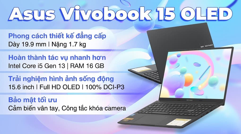 Ảnh Laptop Asus Vivobook 15 OLED A1505VA i5 13500H/16GB/512GB/Chuột/Win11 (L1341W)