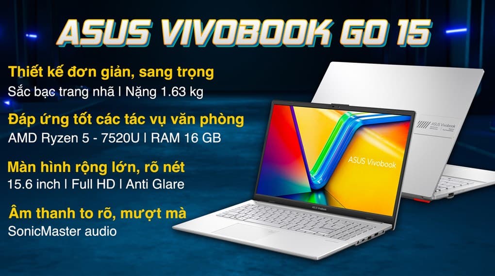 Ảnh Laptop Asus Vivobook Go 15 E1504FA R5 7520U/16GB/512GB/Chuột/Win11 (NJ776W)