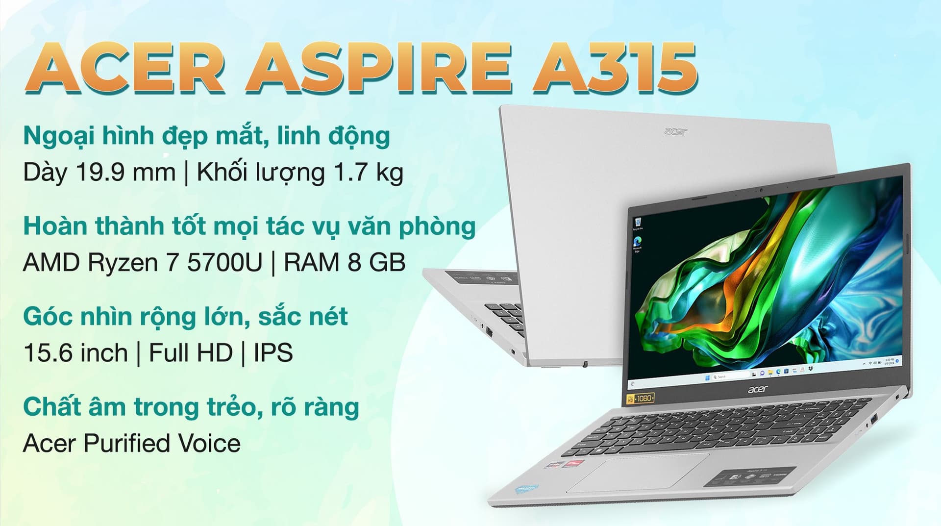 Ảnh Laptop Acer Aspire 3 A315 44P R9W8 R7 5700U/8GB/512GB/Win11 (NX.KSJSV.002)