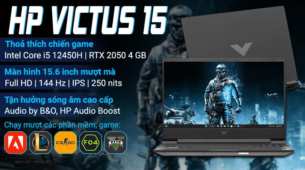 Ảnh Laptop HP Gaming VICTUS 15 fa1139TX i5 12450H/16GB/512GB/4GB RTX2050/144Hz/Win11 (8Y6W3PA)