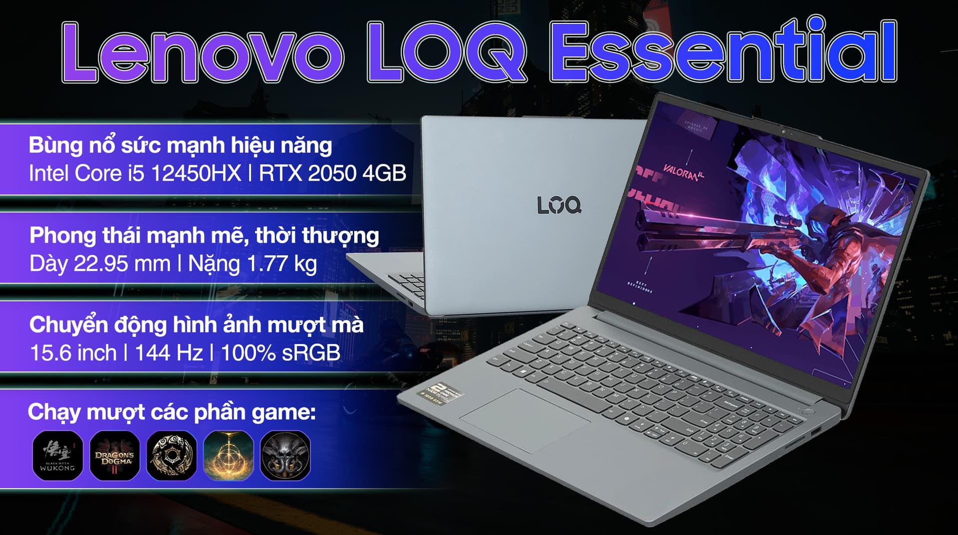 Ảnh Laptop Lenovo Gaming LOQ Essential 15IAX9E i5 12450HX/16GB/512GB/4GB RTX2050/144Hz/Win11 (83LK000BVN)