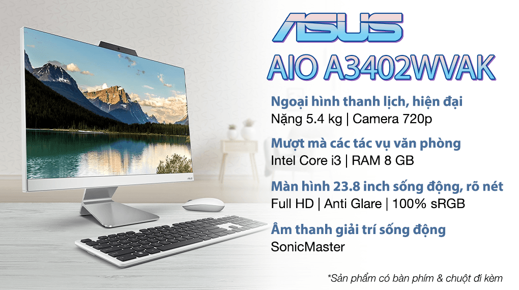 Ảnh ASUS AIO A3402WVAK i3 1315U/8GB/512GB/23.8"FullHD/Bàn phím/Chuột/Win11(WPC080W)