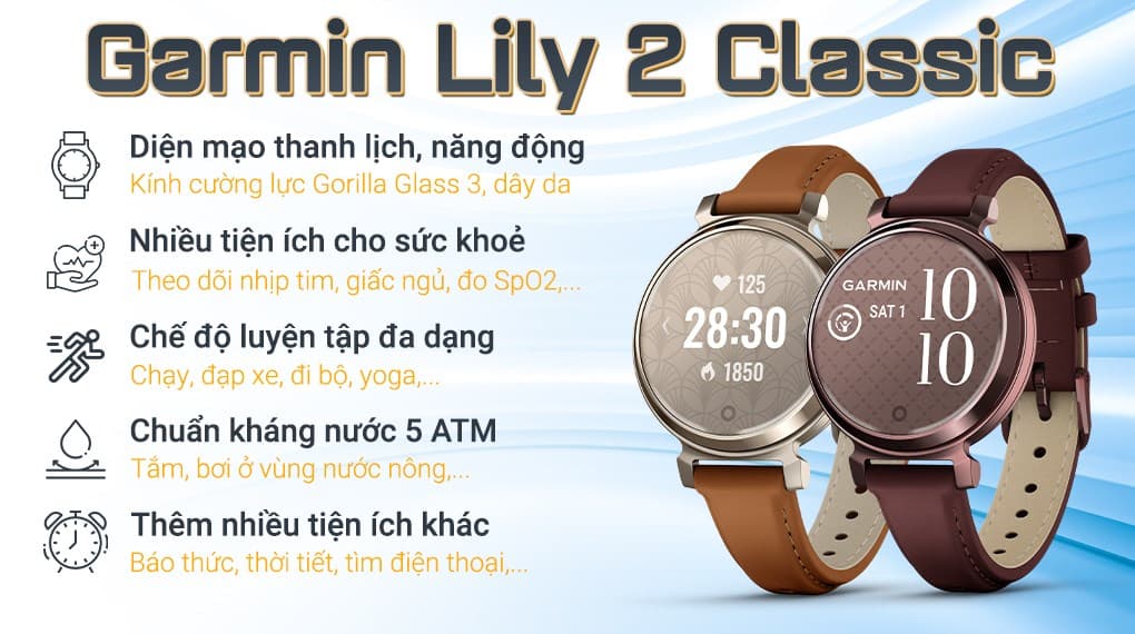 Ảnh Đồng hồ thông minh Garmin Lily 2 Classic 34mm dây da