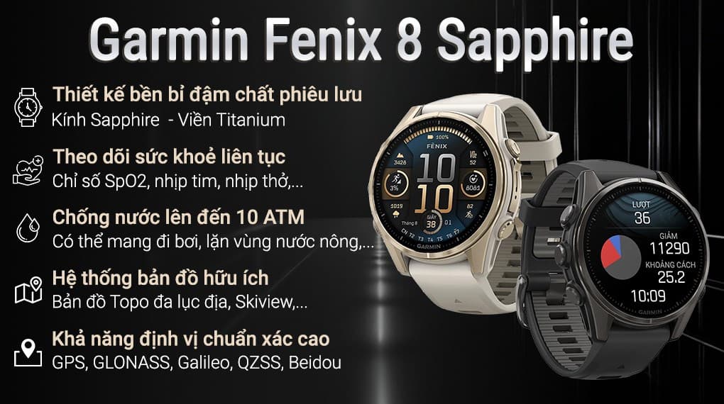 Ảnh Đồng hồ thông minh Garmin Fenix 8 Sapphire 43mm viền Titanium