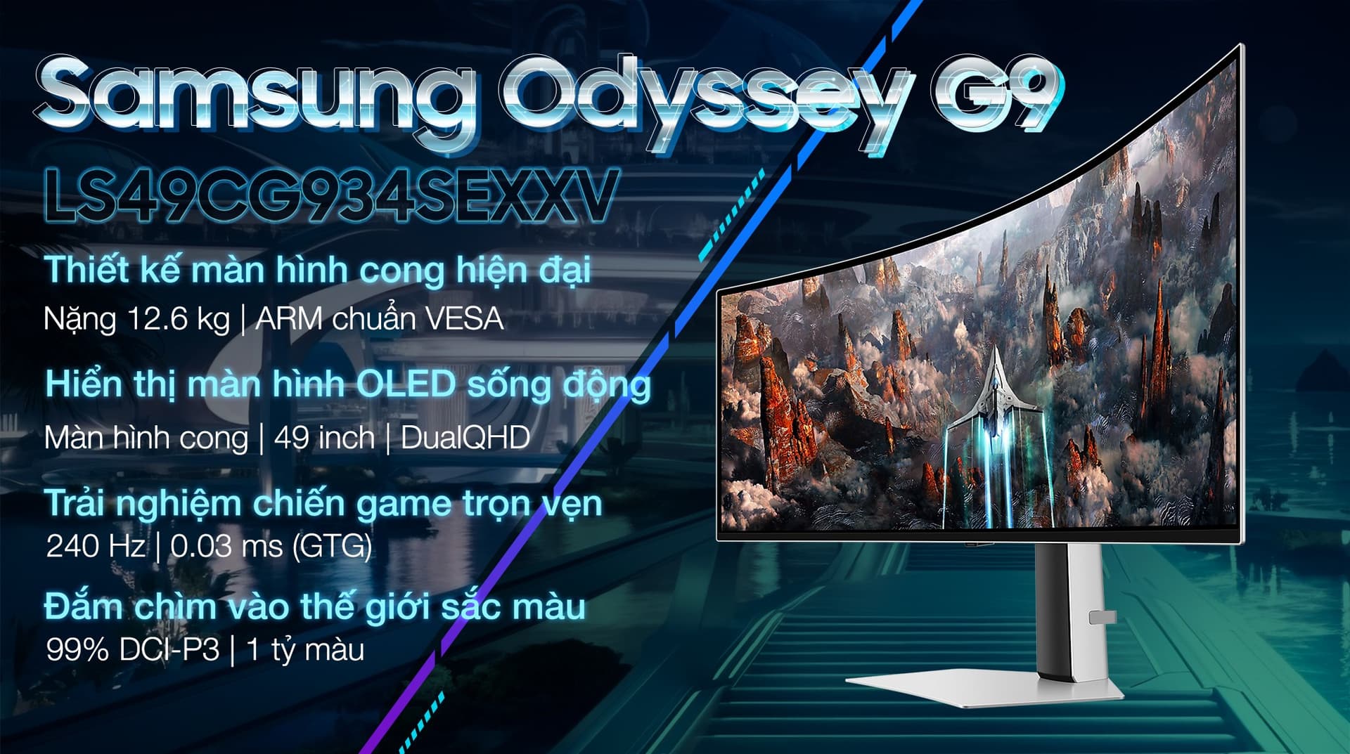 Ảnh Màn hình Gaming Samsung Odyssey G9 G93SC LS49CG934SEXXV 49 inch 5K/OLED/240Hz/0.03ms/HDMI/DisplayPort