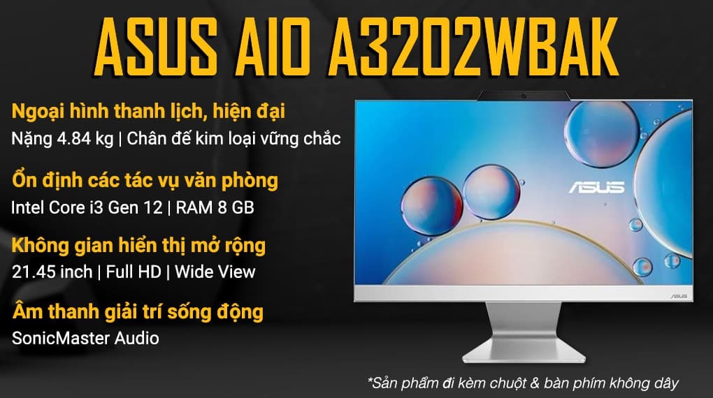 Ảnh ASUS AIO A3202WBAK i3 1215U/8GB/512GB/21.45"FullHD/Bàn phím/Chuột/Win11 (WPB018W)
