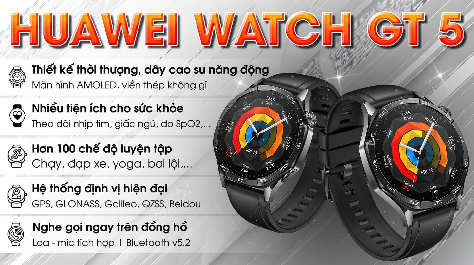 Ảnh Đồng hồ thông minh Huawei Watch GT 5 46mm viền thép dây cao su