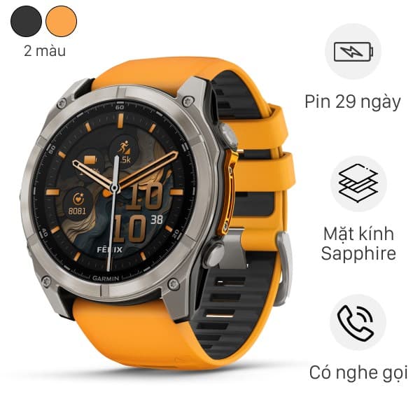Đồng hồ thông minh Garmin Fenix 8 Sapphire 51mm viền Titanium