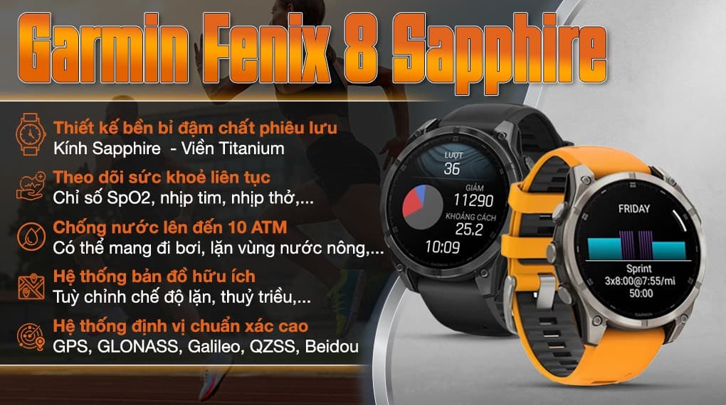 Ảnh Đồng hồ thông minh Garmin Fenix 8 Sapphire 47mm viền Titanium