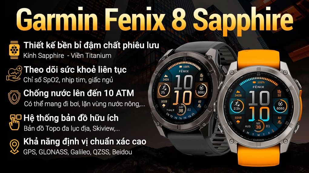 Ảnh Đồng hồ thông minh Garmin Fenix 8 Sapphire 51mm viền Titanium