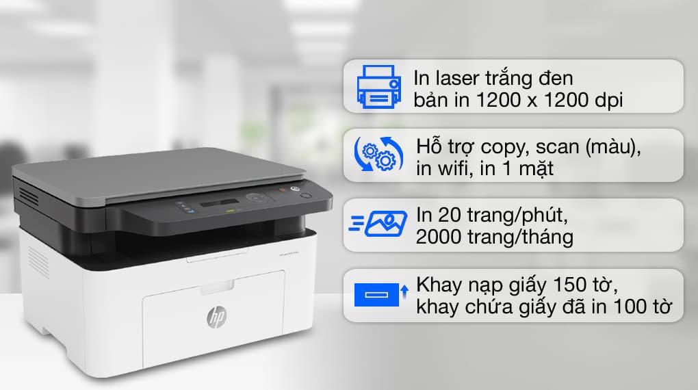 Ảnh Máy in laser trắng đen đa năng HP LaserJet 135w MFP Wifi (4ZB83A)