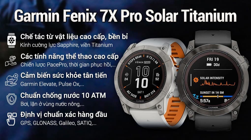Ảnh Đồng hồ thông minh Garmin Fenix 7X Pro Solar Titanium 51mm