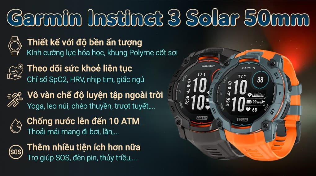 Ảnh Đồng hồ thông minh Garmin Instinct 3 Solar 50mm