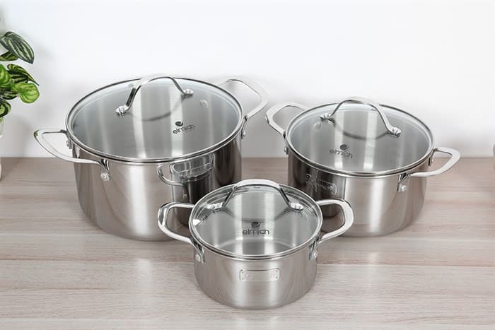 Ảnh Bộ 3 nồi inox 3 đáy nắp kính Elmich Trimax EL-3741