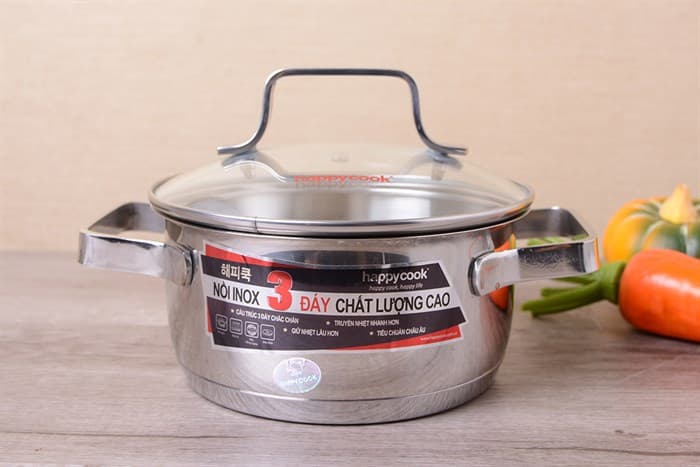 Ảnh Nồi inox 3 đáy nắp kính 16 cm Happycook N16 MLGP