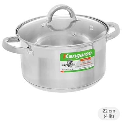 Nồi inox 5 đáy nắp kính 22 cm Kangaroo KG876M Đồ gia dụng