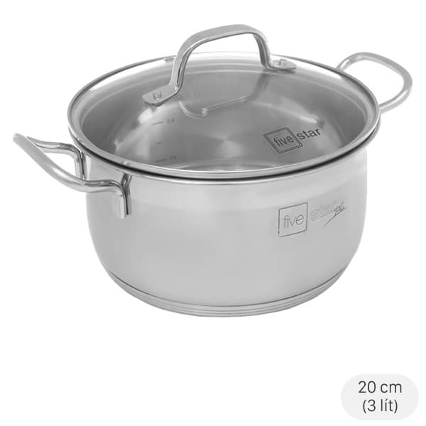 Nồi inox 3 đáy nắp kính 20 cm Fivestar N20-5DG 304