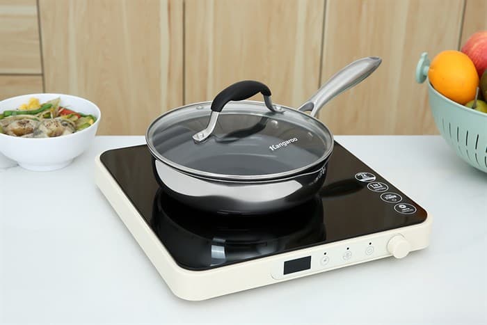Ảnh Chảo inox nguyên khối sâu chống dính đáy từ nắp kính 20 cm Kangaroo KG3IF2002