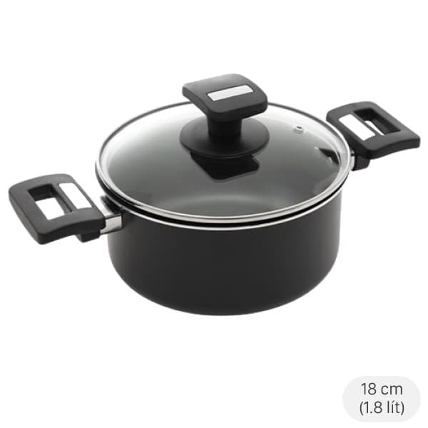 Nồi nhôm chống dính nắp kính 18 cm Delites NCDE001-18 Đồ gia dụng