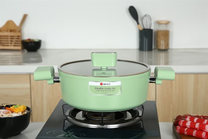 Ảnh Nồi nhôm men sứ chống dính nắp kính 24 cm Elmich Hera II EL-5203GY24