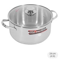 Nồi inox 3 đáy nắp kính 24 cm Happycook N24-NMG