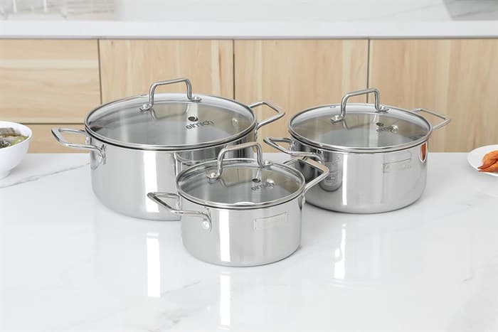 Ảnh Bộ 3 nồi inox 3 đáy nắp kính Elmich Trimax XR EL-3843