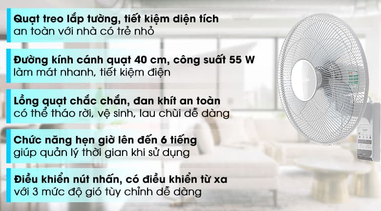 Ảnh Quạt treo tường Toshiba 3 cánh F-WSA20(H)VN 55W